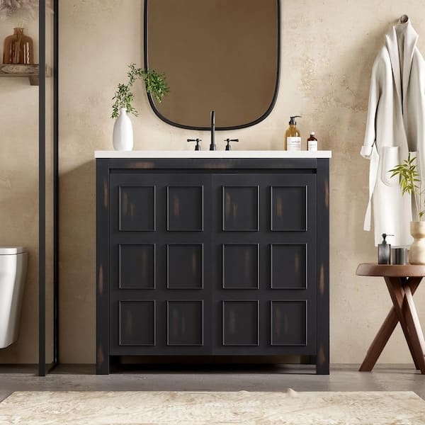36 in. W x 18 in. D x 34 in. H Freestanding Bath Vanity in Espresso with White Ceramic Top Single Basin Sink