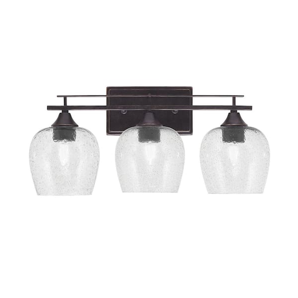 Unbranded Ontario 20.75 in. 3-Light Vanity Light Dark Granite Smoke Bubble Glass Shade