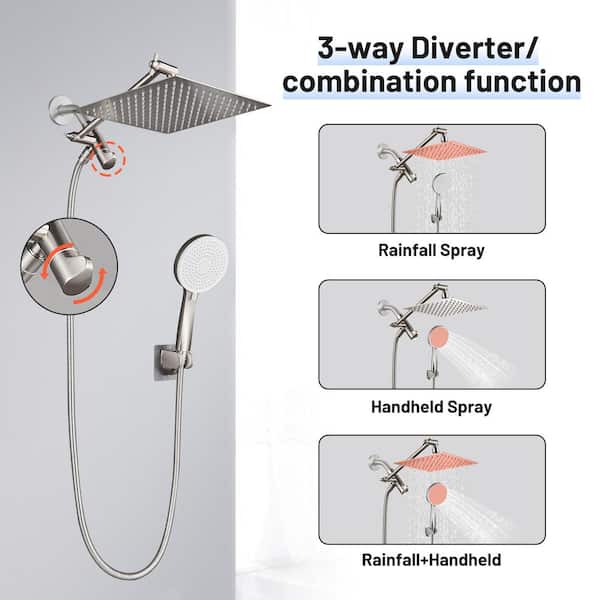 Heemli Rain Shower Head Combo 1.8 GPM 5-Spray 8 in. Wall Heemli Rain Shower Head Combo 1.8 GPM 5-Spray 8 in. Wall