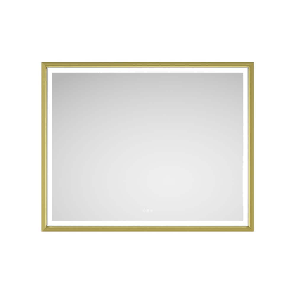 Gold 60 in W x 48 in. H Art Deco Rectangle Aluminum Framed Mirror Wall Mirr