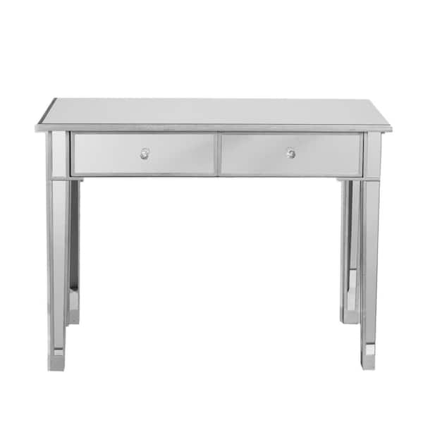 Southern Enterprises Pavel 40 in. Matte Silver/Clear Rectangle Mirror Console Table with Drawers