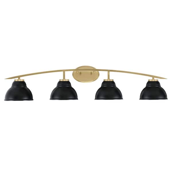 Unbranded Siena 40 in. 4-Light Vanity Light New Age Brass with Matte Black Metal Shades