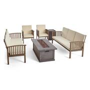 Carolina Grey 6-Piece Wood Patio Fire Pit Seating Set with Cream Cushions