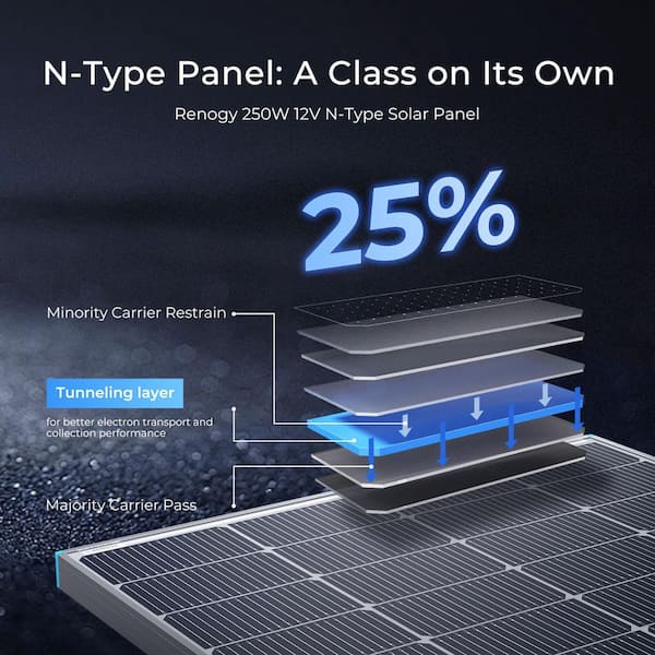 Renogy Bifacial 250-Watt 12 Volt Monocrystalline Solar Panel N