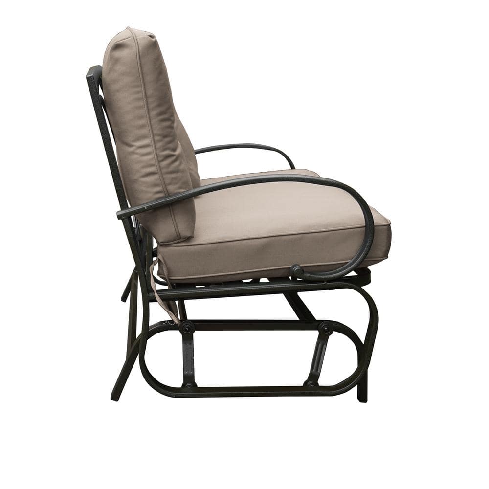 Beige Metal Outdoor Patio Rocking Love Seat Glider