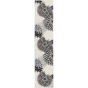 Aloha Black White 2 ft. x 10 ft. Kitchen Runner Floral Contemporary Indoor/Outdoor Patio Area Rug