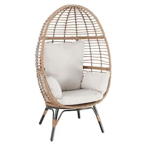 Wicker Outdoor Egg Lounge Chair with Beige Cushions