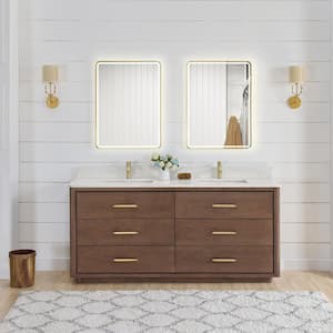 Porto 72 in. W x 22 in. D x 33.8 in. H Double Sink Bath Vanity in Dark Brown with White Quartz Stone Top