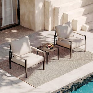 3-Piece Metal Patio Conversation Set Outdoor Furniture Set with Cushions and Coffee Table, Beige