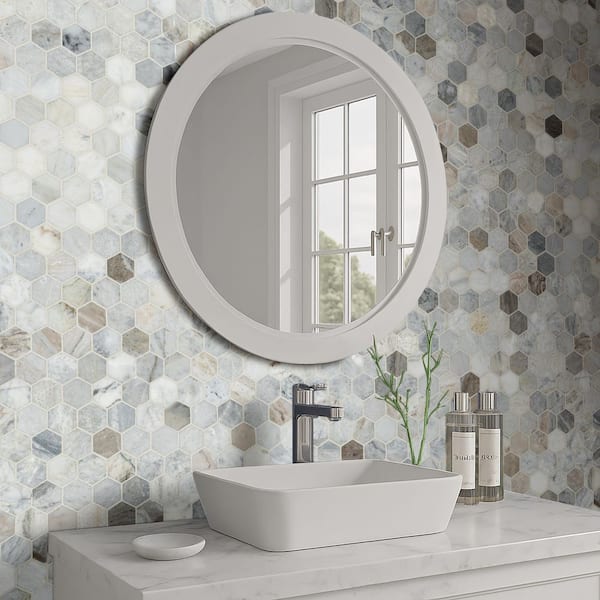 Capri Blue 2 in. Hexagon 12 in. x 12 in. x 0.38 in. Honed Marble Mesh Mounted Mosaic Tile 9.8 sq. ft. /Case
