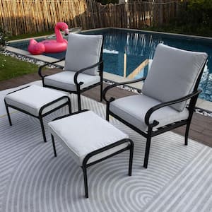 4-Piece Metal Frame Patio Conversation Furniture Set Loveseat with Gray Cushions for Porch Balcony Deck