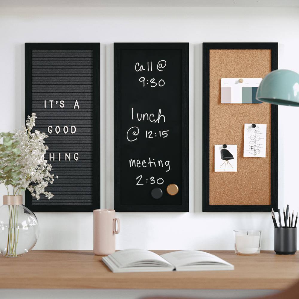 Black Woodgrain Cork, Chalk, and Letter Board Set