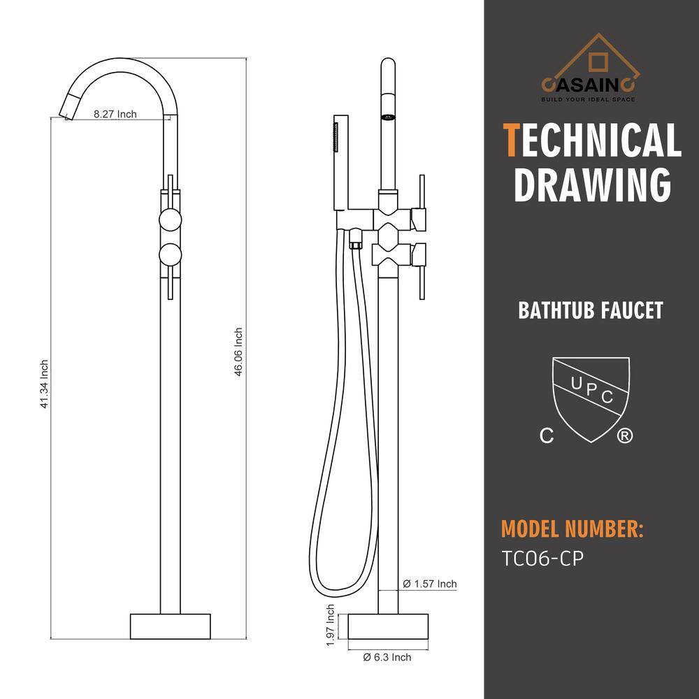 Chrome Freestanding High-Arc Tub Faucet with Hand Shower