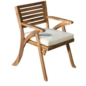 Hermosa Teak Removable Cushions Wood  Outdoor Patio  Dining Chair with Cream Cushions (2-Pack)
