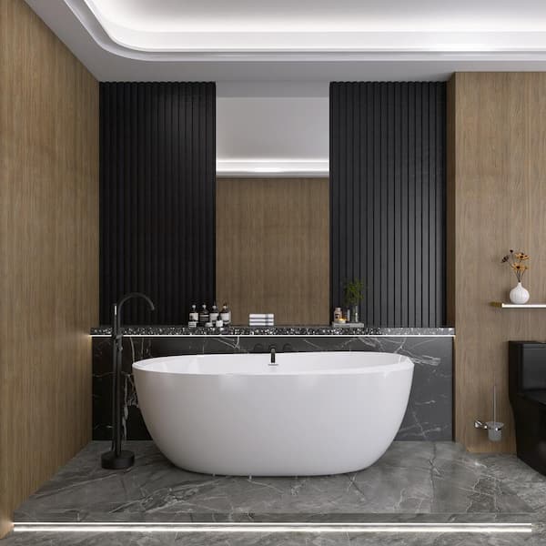 Unbranded 59 in. x 30 in. Acrylic Soaking Bathtub in Gloss Whitewith Center Drain in Polished Chrome