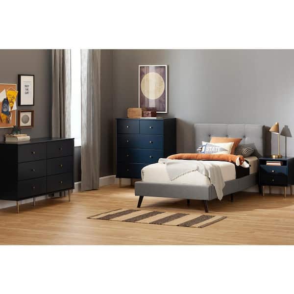 South Shore Dylane Upholstered Platform Bed and Headboard, Soft Gray