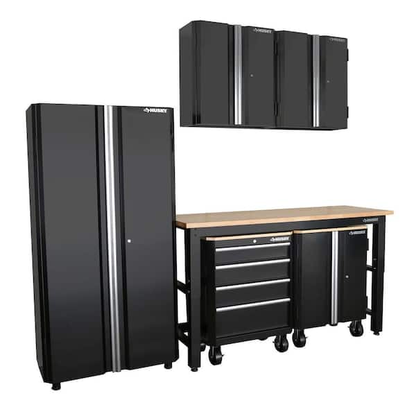 Husky 98 in. H x 108 in. W x 24 in. D Steel Garage Cabinet Set in Black (6-Piece)