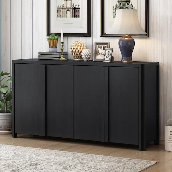 Harper & Bright Designs Black MDF 60 in. Sideboard with 2 Adjustable Shelves