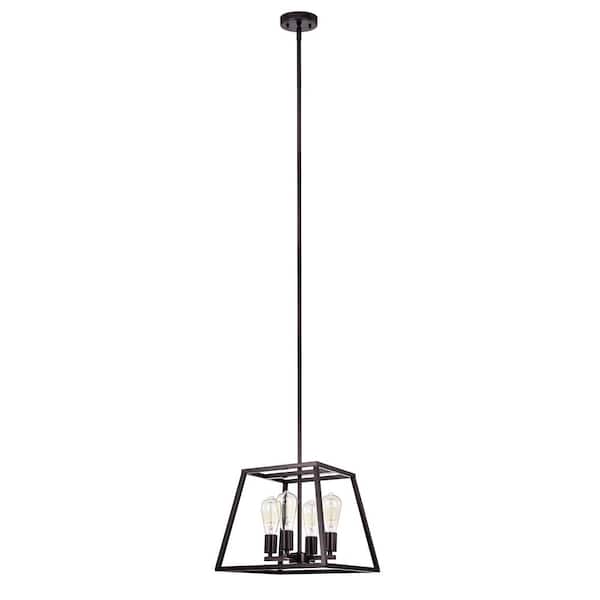 Unbranded Modern 4-Light Oil Rubbed Bronze Steel Square Cage Pendant Light Uplight Adjustable Height