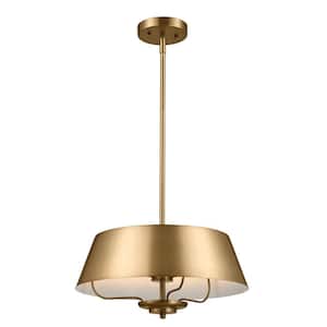 Luella 16 in. 3-Light Brushed Natural Brass Traditional Shaded Hallway Convertible Pendant Hanging Light to Semi-Flush