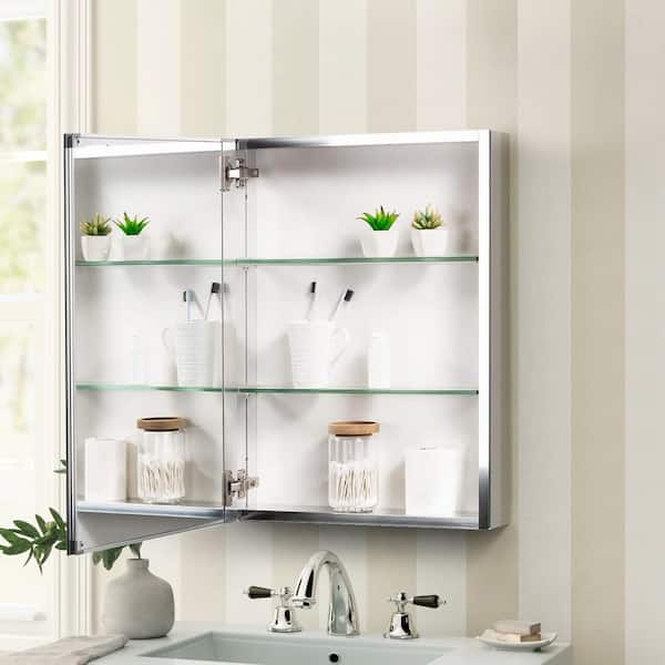 Forclover 20-in x 26-in Lighted LED Surface Mount Aluminum Mirrored Medicine Cabinet