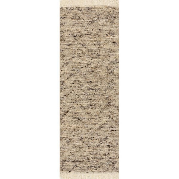 JuJu Diamond Trellis Wool Area Brown 3 ft. x 8 ft. Indoor Runner Rug