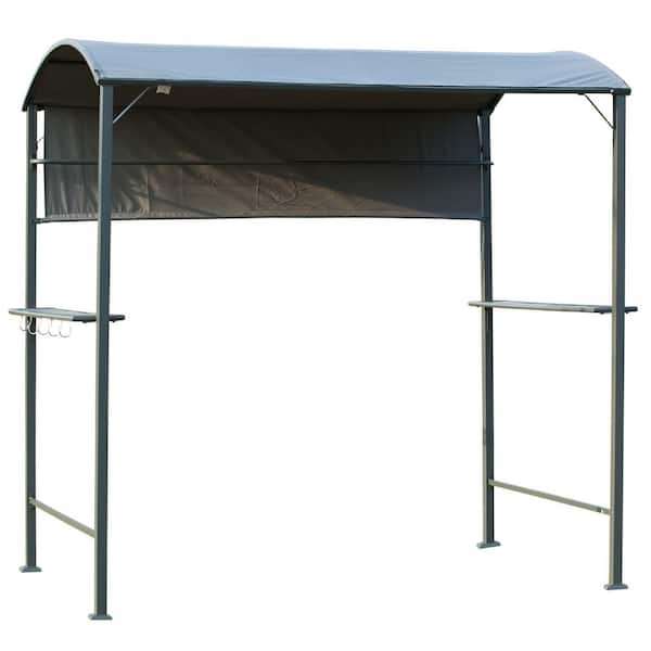 4.5 ft. x 7.2 ft. Metal Outdoor Grill Gazebo with Extra Supporting Bar and Side Awning, Black