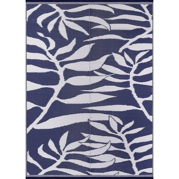 Beverly Rug 5 X 8 Blue White Lightweight Floral Reversible Plastic Indoor Outdoor Area Rug
