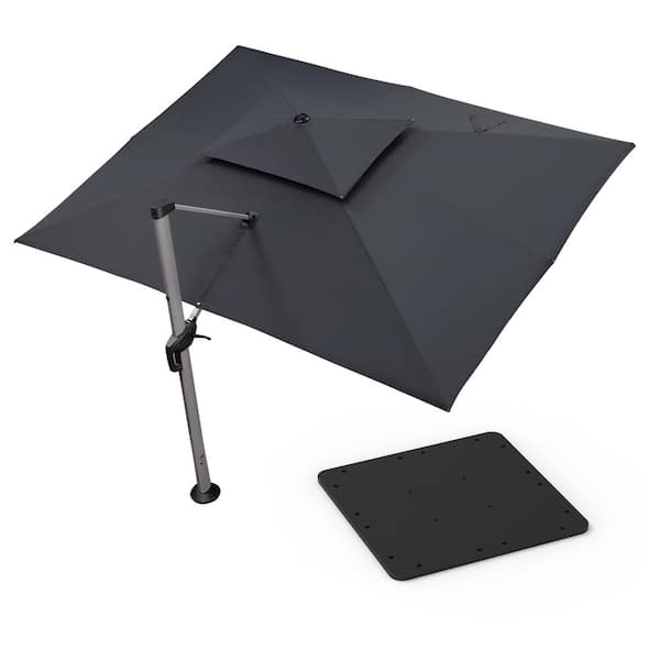 PURPLE LEAF 10 ft. x 13 ft. High-Quality Aluminum Cantilever Polyester Outdoor Patio Umbrella with Base Plate, Gray