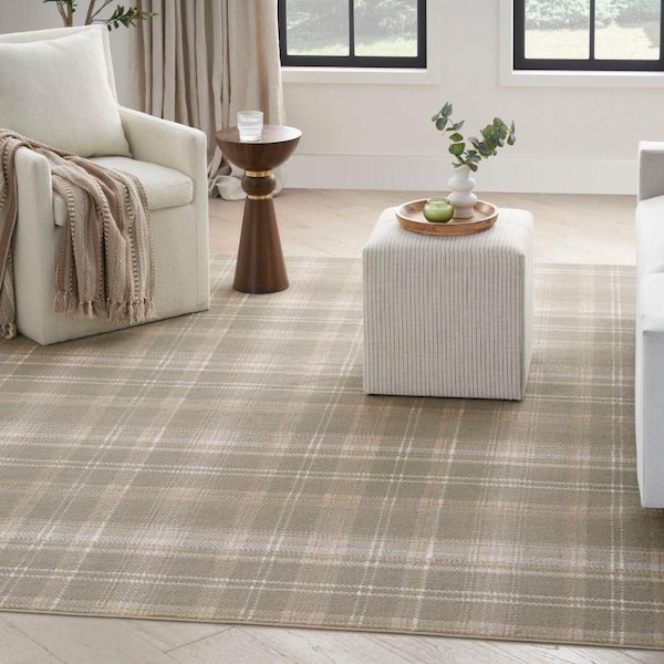 Grafix Olive 9 ft. x 12 ft. Plaid Contemporary Area Rug