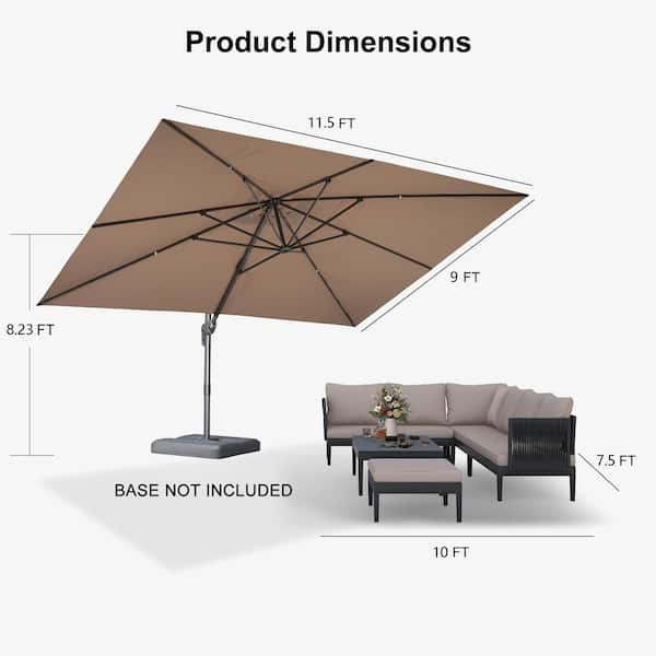 10 ft. x 13 ft. Outdoor Patio Cantilever Umbrella Aluminum Offset 360° Rotation Umbrella in Beige