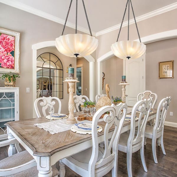 20.87 in. 4-Light Black and White Bowl Semi-Flush Mount Ceiling Light Chandelier with Glass Shade