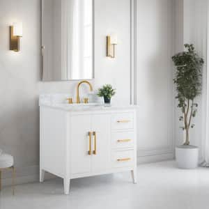 36 in. W x 22 in. D x 34 in. H Single Sink Bathroom Vanity Cabinet in White with Engineered Marble Top in White