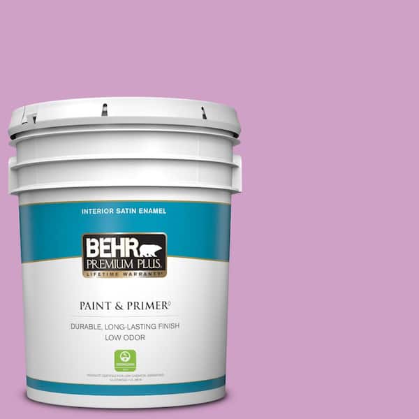 BEHR PREMIUM PLUS 5 gal. #670B-4 Geranium Bud Satin Enamel Low Odor Interior Paint & Primer