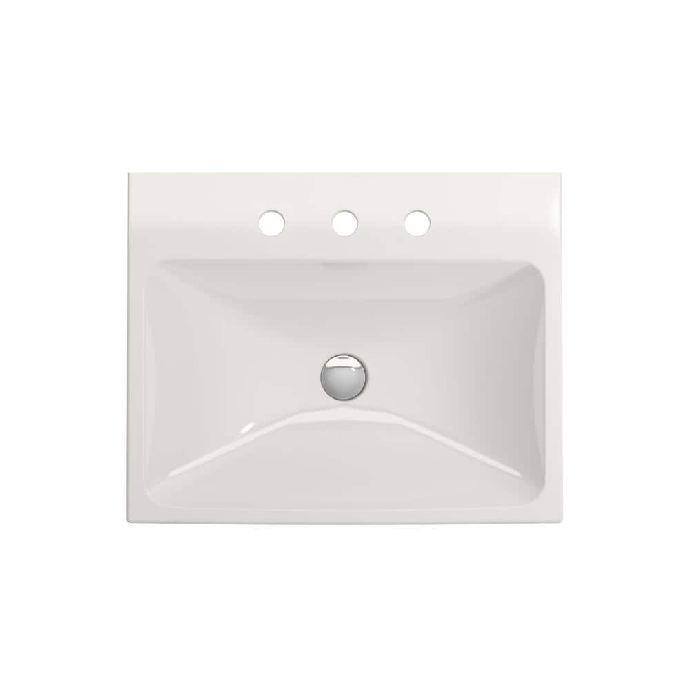 Modern White Ceramic Wall-Mount Rectangular Bathroom Sink