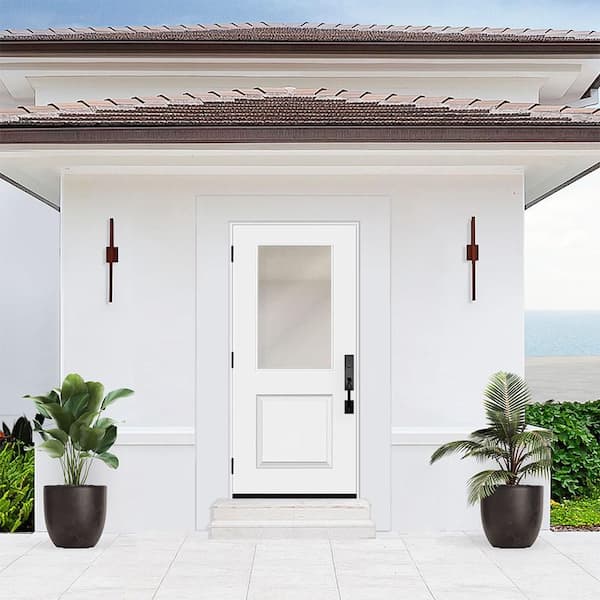 Palisade 36 in. x 80 in. Half Lite Clear Impact Glass RHOS Unfinished Fiberglass Prehung Front Door and 4-9/16 in. Jamb