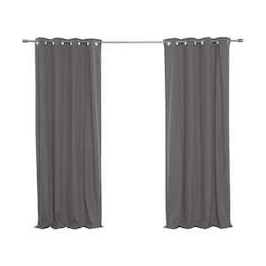 Dark Gray Faux Linen Solid 52 in. W x 108 in. L Grommet Blackout Curtain (Set of 2)