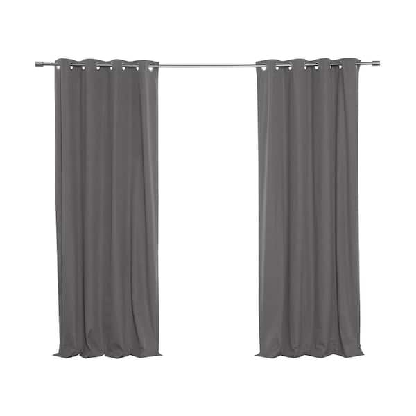 Best Home Fashion Dark Gray Faux Linen Solid 52 in. W x 63 in. L Grommet Blackout Curtain (Set of 2)