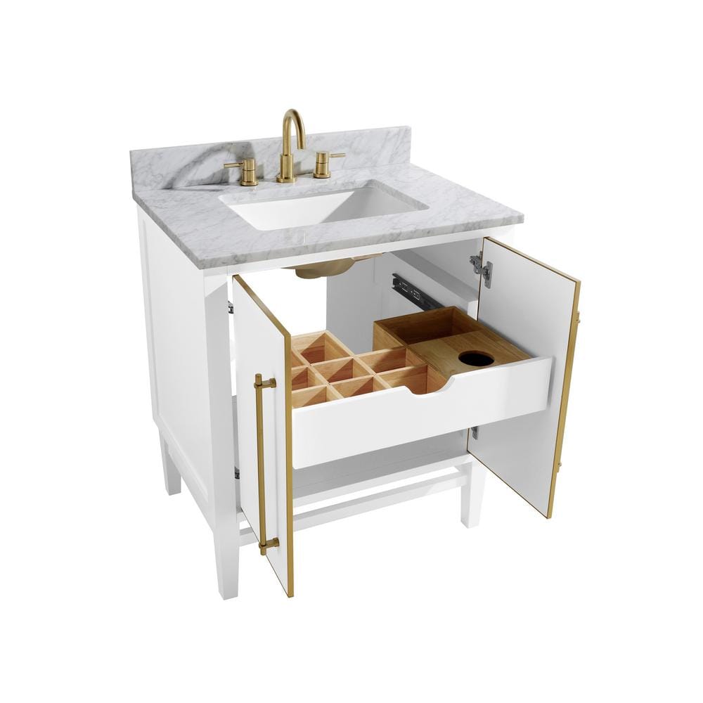 Mason 31" White and Gold Marble Top Vanity