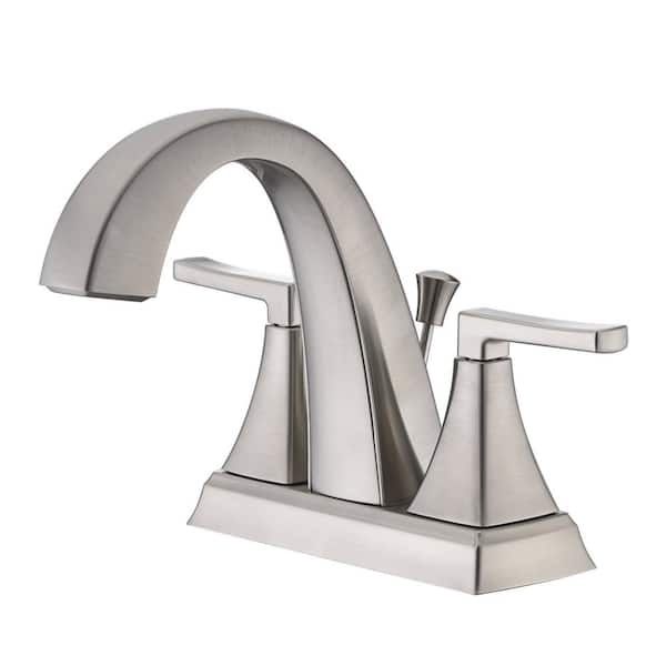 Ultra Faucets Lotto 4 in. Centerset 2-Handle Bathroom Faucet with Drain Assembly, Rust Resist in Brushed Nickel