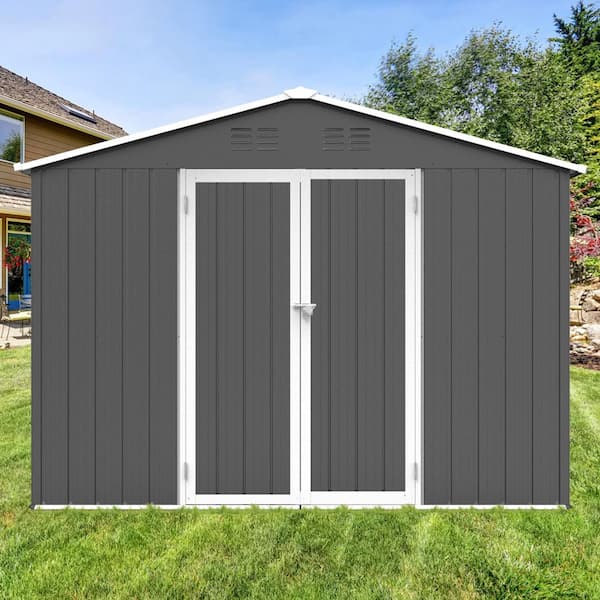 Clihome 8 ft.W x 6 ft. D Metal Storage Shed in Gray Outdoor Tool Shed with Lockable Door and Vents (48 sq. ft.)