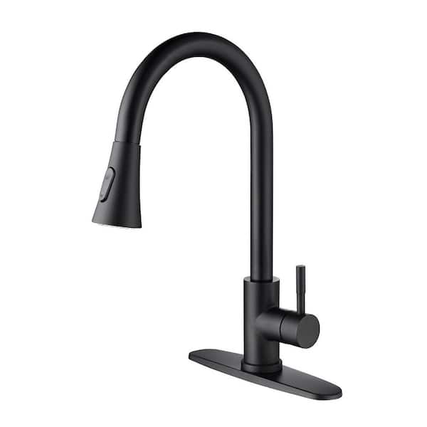 16.14 in Matte Black 360 Degree Spout Swivel Kitchen Faucet with Pull Out Spraye
