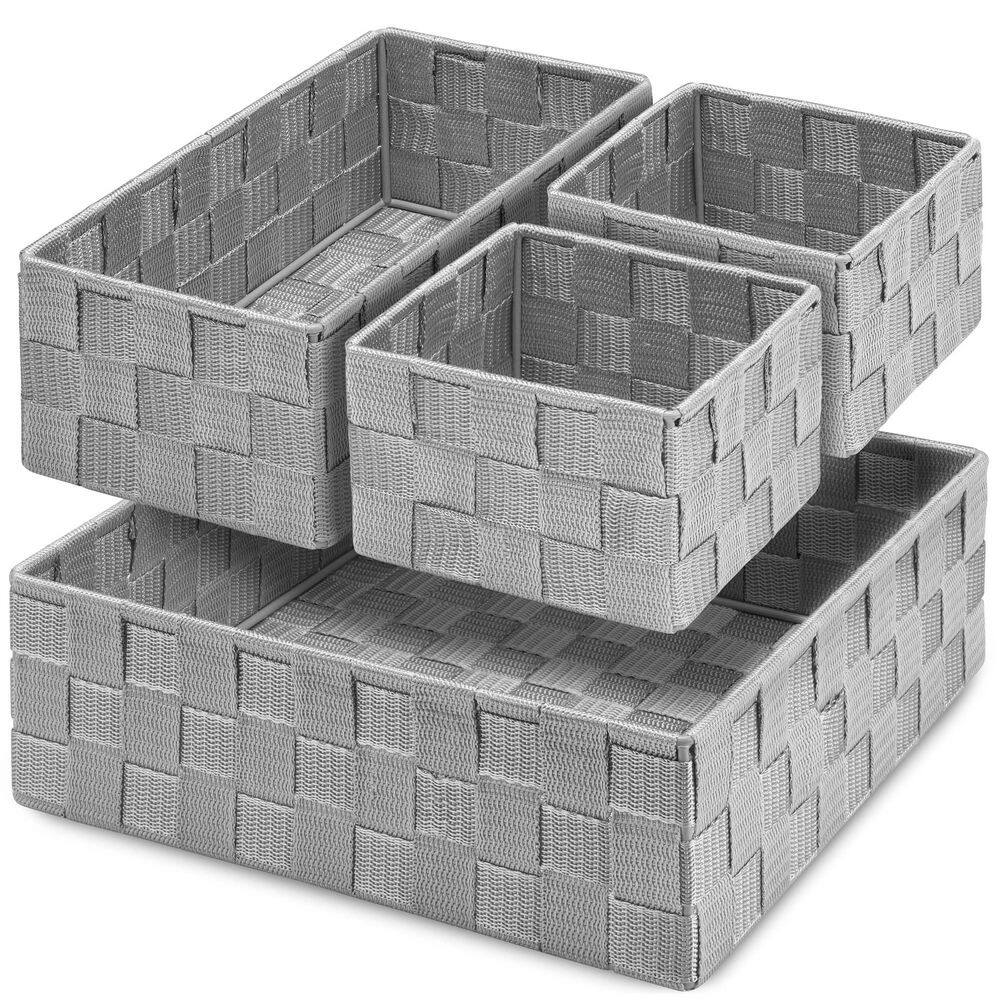 "Light Gray 11"" x 3.9"" Polypropylene (PP) Weaving Decorative Basket ，The ideal choice for home organization，4-piece set" price history on PriceWatchPro