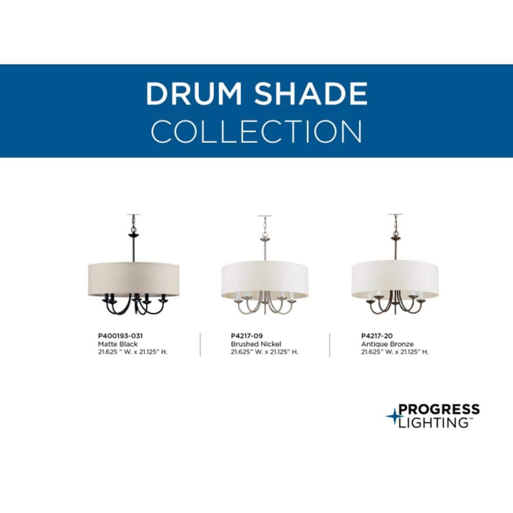 Matte Black Drum Shade 5-Light Linen Chandelier