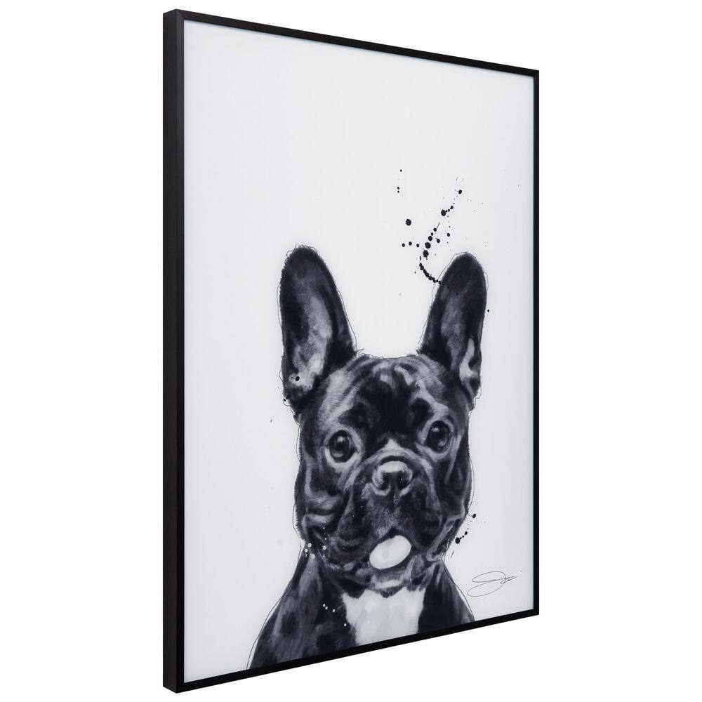French Bulldog Black and White Framed Glass Art in Aluminum Frame