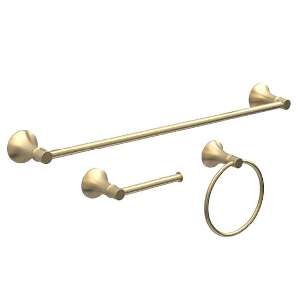Glacier Bay Sadira 3-Piece Bath Hardware Set with Paper Holder Towel Bar Towel Ring Mounting Hardware included in Brushed Gold