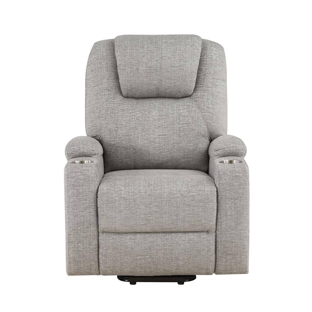 Gray Leather Power Lift Recliner with Wood Frame