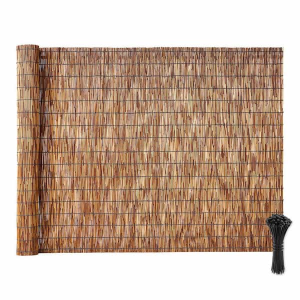 Natural Reed Fencing, 196.85 in. W x 47.24 in. H Brown Peeled Reed No Dig 1-Pack, Decorative Fence for Backyard Divider