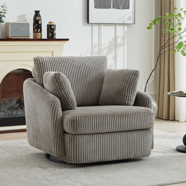 Gray Swivel Accent Barrel Chair and Half Swivel Sofa