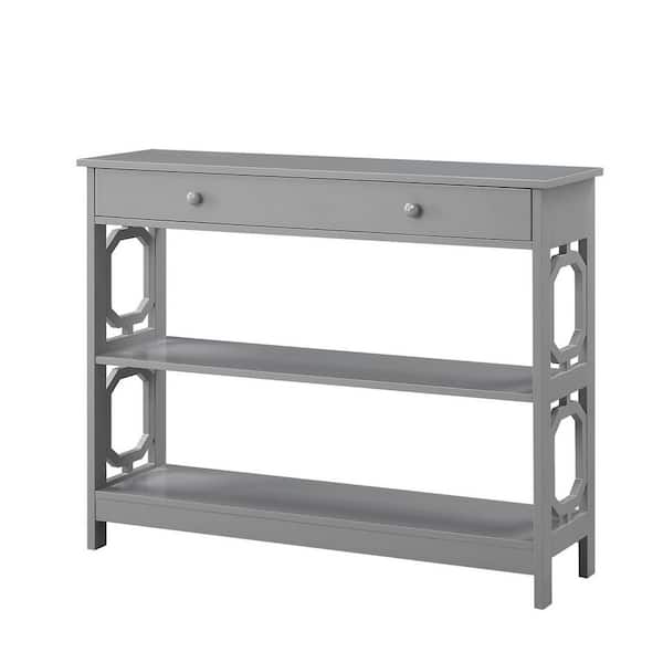 Convenience Concepts Omgega 39.5 in. Gray Rectangle Wood Top 1 Drawer Console Table with Shelves